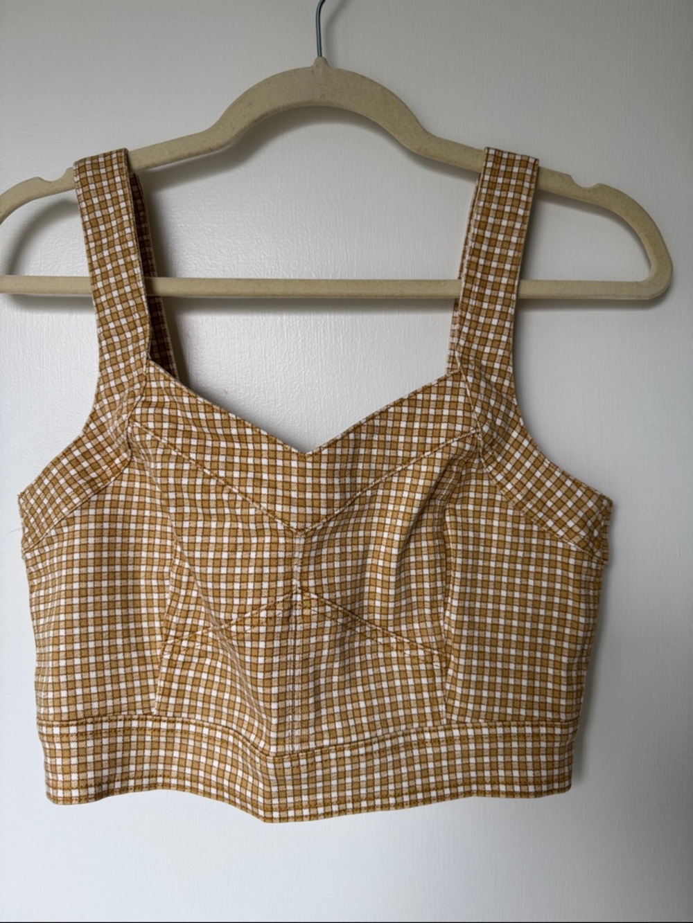 Madewell Gingham Cropped Tank Top in Mustard